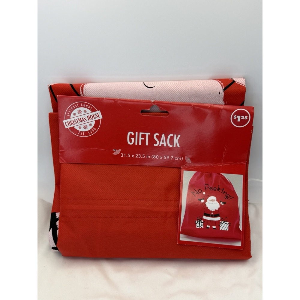 Set of 2 Christmas House 'No Peeking!' Santa Red Large Drawstring Gift Sack